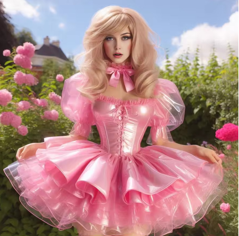 Elegant Barbie Pink Short Prom Dress Short Sleeve Cosplay Birthday Dress