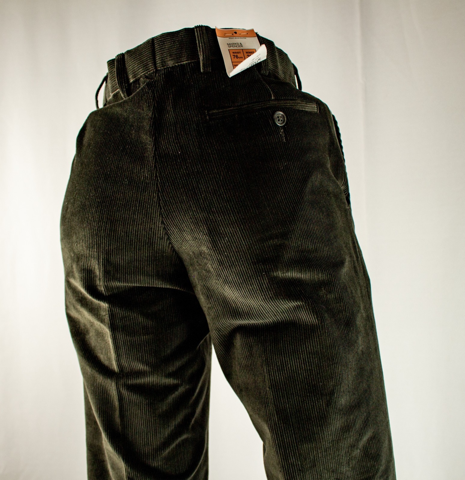 MARKS & SPENCER New Green Men Flat Corduroy Pants Size 30″W x 29″L