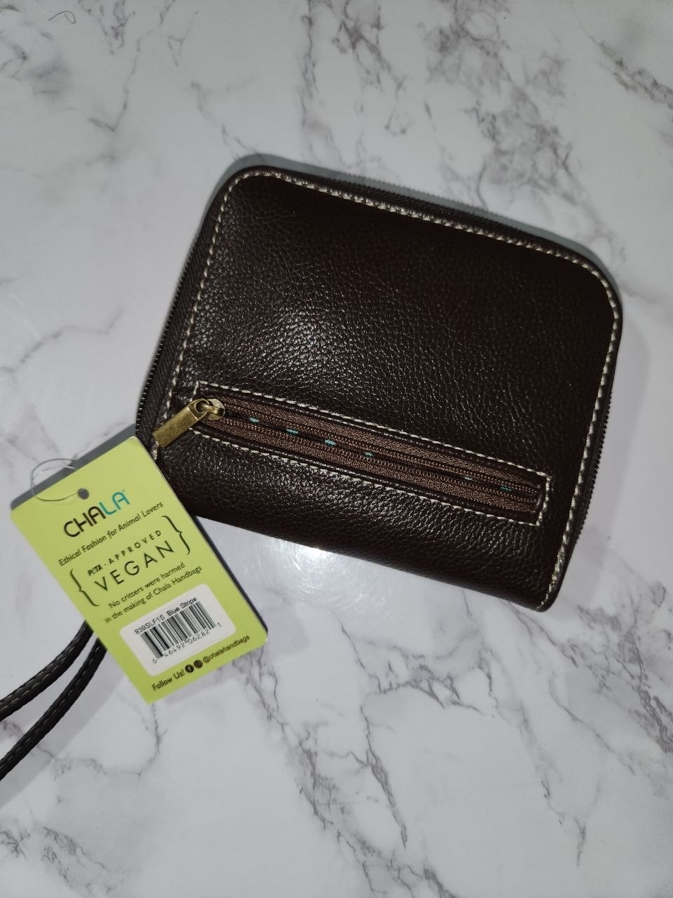 NWT Chala Sloth With Baby Zip Around Wallet Organizer Blue Stripe Vegan Leather