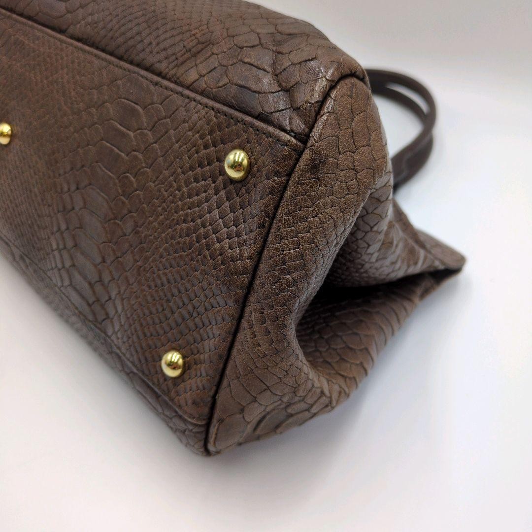 Longchamp Gabby Python Leather Tote Bag 11.4×14.6×6.3in Embossed Lock Used