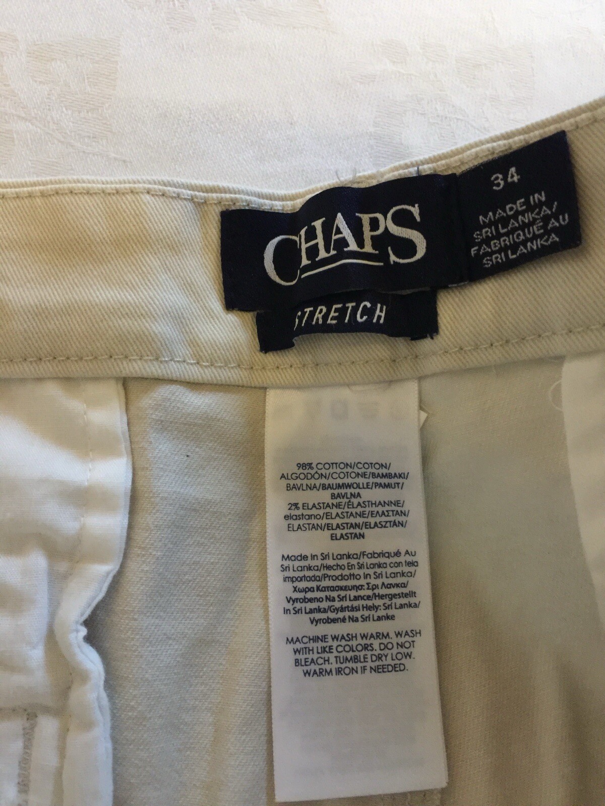 Chaps Shorts 34 W X9 Stone Light Tan Men 4 Pockets Stretch 98% Cotton 2% Elastic