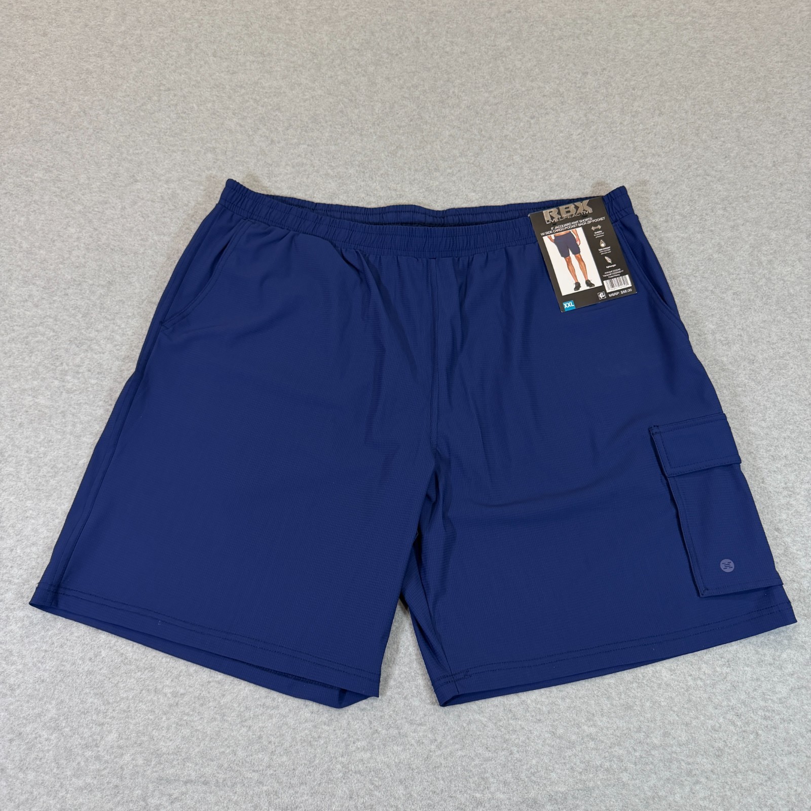 RBX Mens 8″ Jacquard Knit Training Shorts Cargo Back Zip Pocket Choice Sz/Color