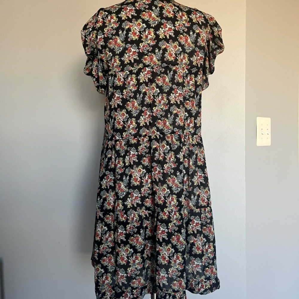 Sandro Floral Summer Ruched Puffed Sleeve V-neck A-line Cocktail Dress Medium