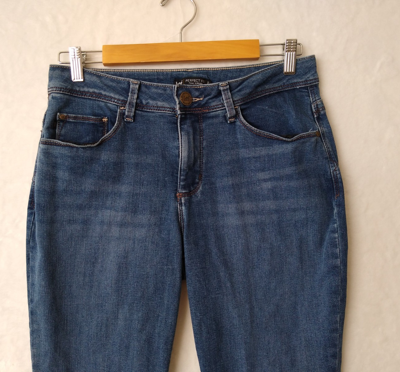 Lee Jeans Womens 10 Short Blue Denim Straight Leg Perfect Fit Mid Rise Stretch