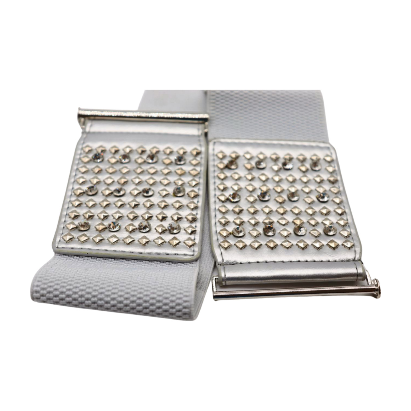 Women Silver Elastic Wide Waistband Fashion Teen Style Belt Metal Studs Fit S M