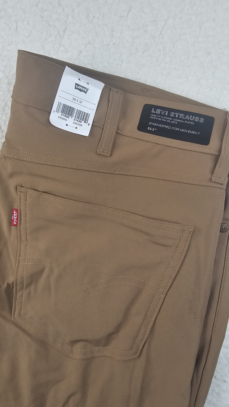 Levis 511 Slim Tech Pants High Stretch Quick Dry UV Protection Brown Tan 38×32