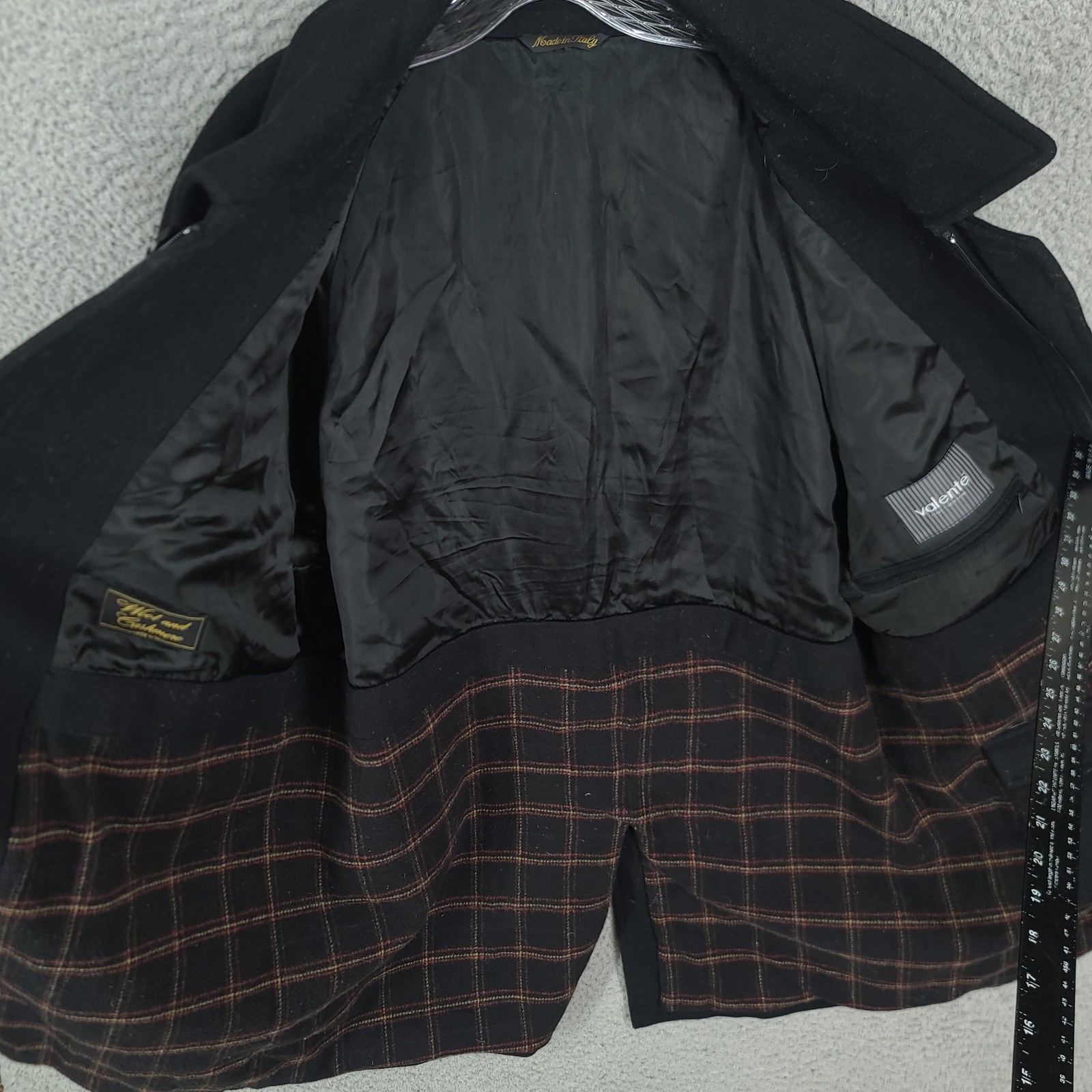 Valente Coat Mens 42 Long 75% Wool Cashmere Made In Italy Black Full Zip
