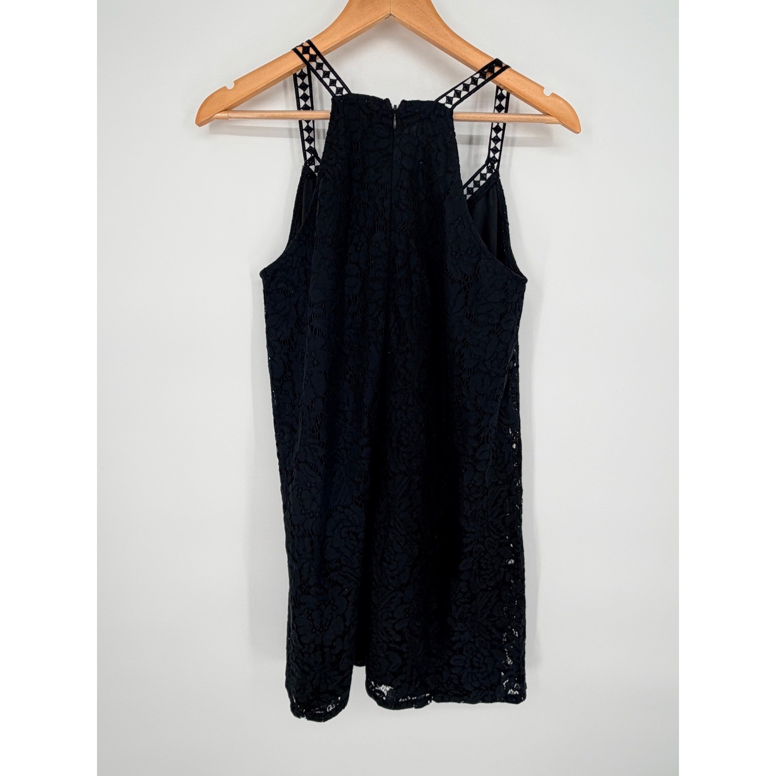 Blue Rain Black Floral Lace Halter Mini Dress Lattice Straps Mens Small