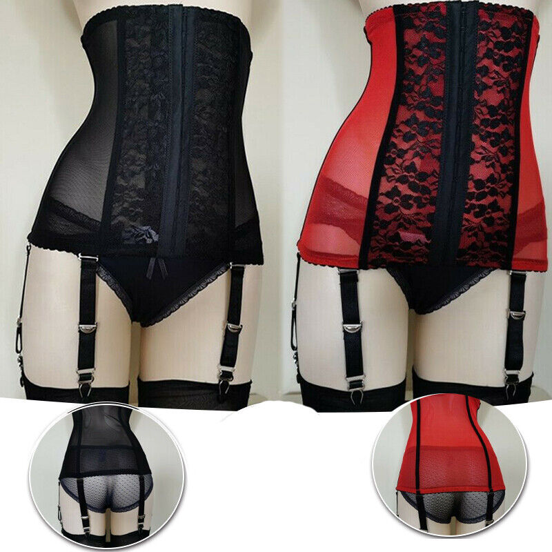 USA Unisex Boned Firm Shaping Waist Cincher Garter Belts With 6 Removable Straps