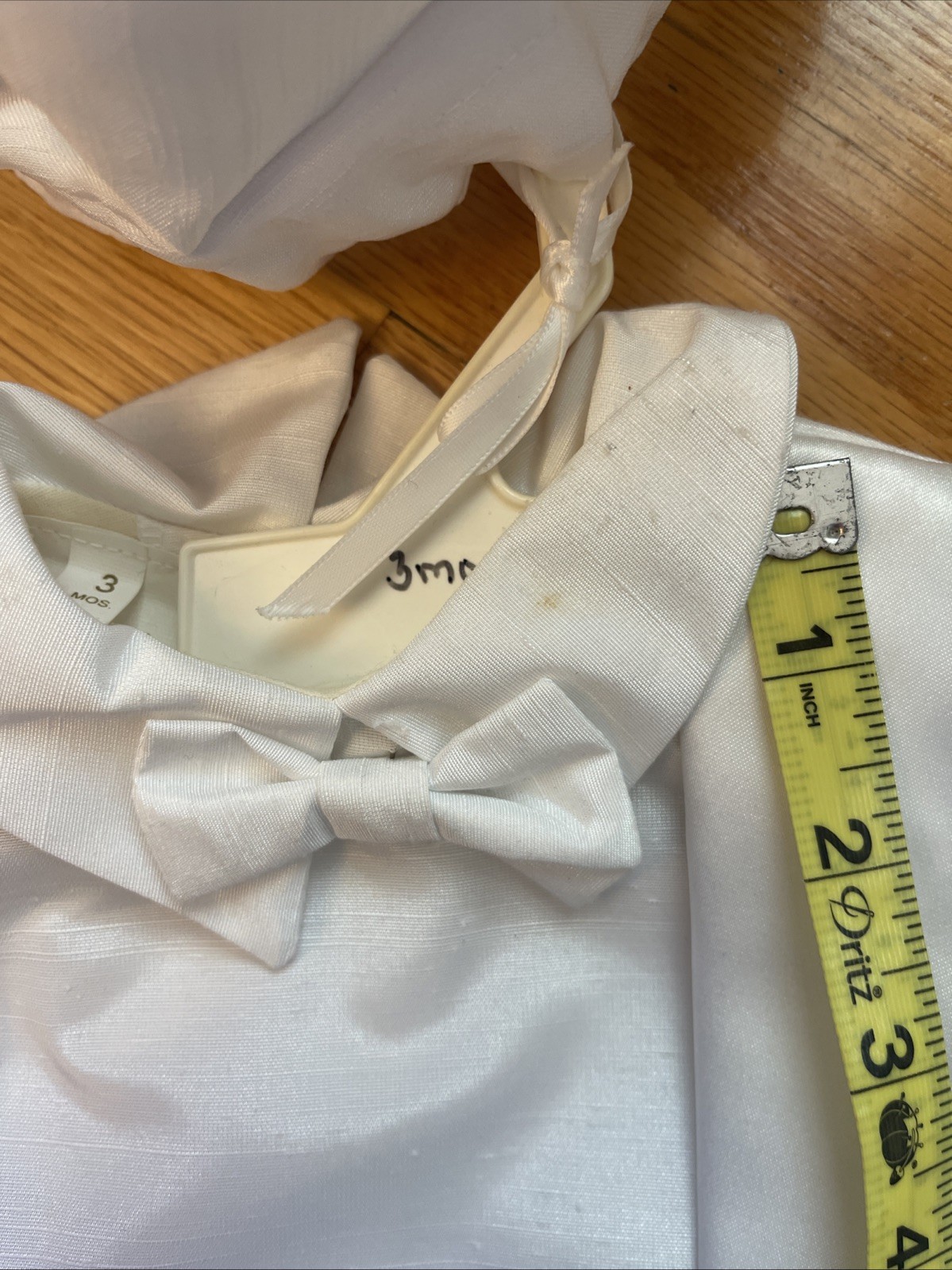 NEW Petit canard Boys Christening Baptism Suit 3 Months White Silk Looking