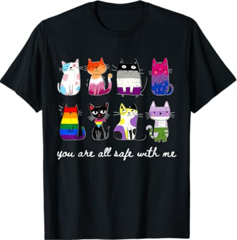 You are All Safe with Me Cute Cat Pride Month LGBT Support T-Shirt