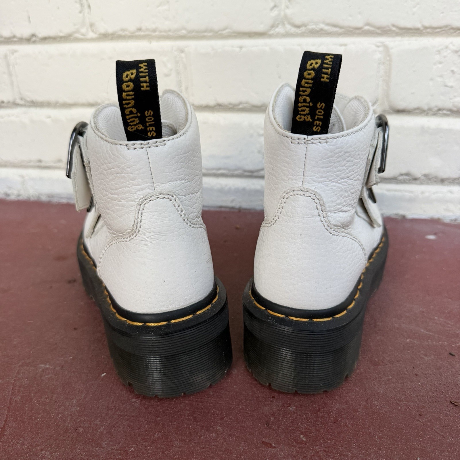 Dr. Martens Boots Devon Heart White Women’s Size 6 Platform Boots, Heart Buckles