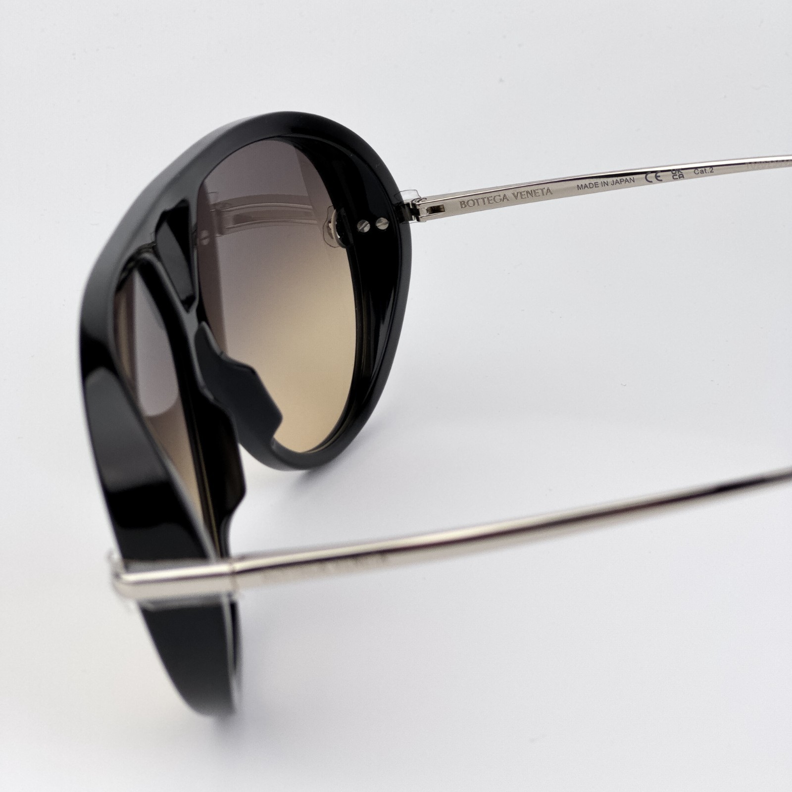 Bottega Veneta Women Sunglasses Black Silver Brown Gradient BV1273S 010 NEW