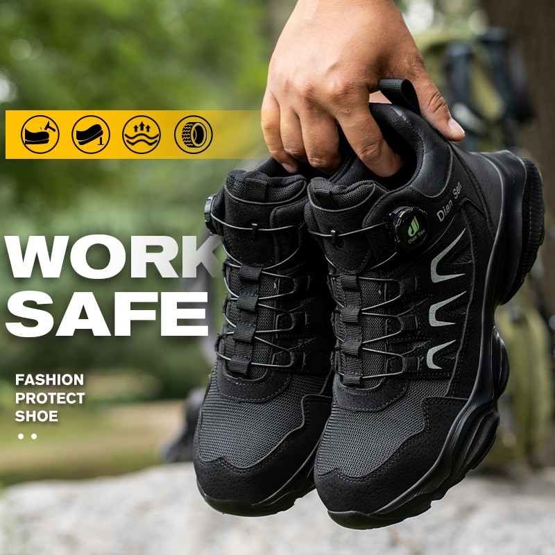 Men Comfortable Work Boots Rotary Buckle Safety Shoes Anti shock Steel toe shoes