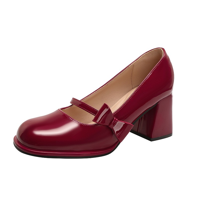 Wedding Mary Jane Shoes, Chunky Heel, Round Toe, Patent Leathe
