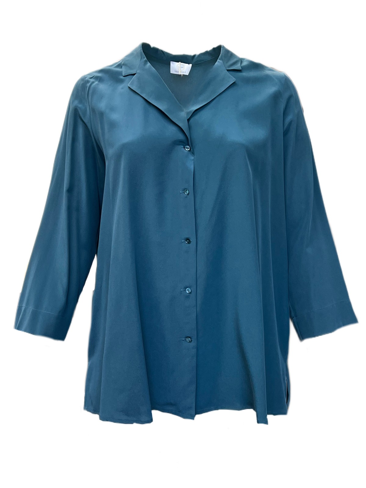 Marina Rinaldi Women’s Blue Brina Button Front Silk Shirt Size 20W/29 NWT