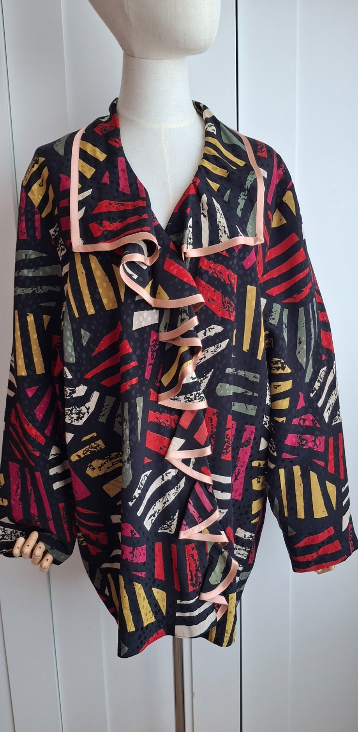 Vintage Designer John Bates London Jacket Ruffle Open Front Multicoloured Size L