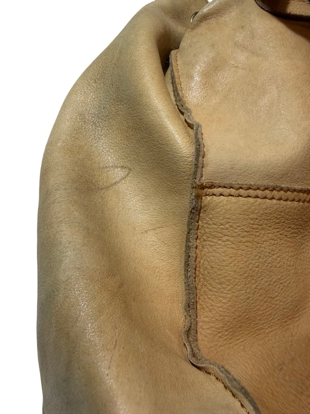 Cut N Paste Leather Backpack Tan Cargo Pocket Slouchy Distressed Boho flaw