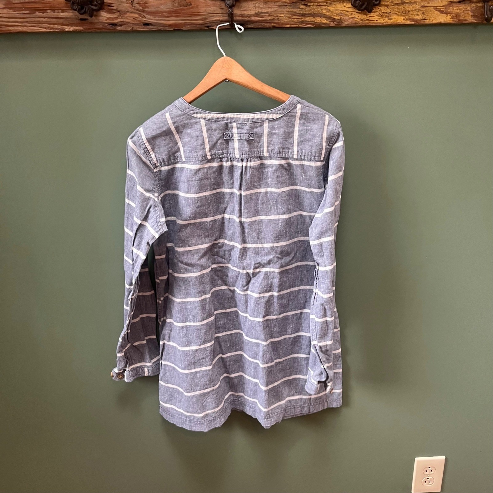 Duluth Trading Co Womens Blue White Striped Hemp Cotton Henley Tunic Top Size M