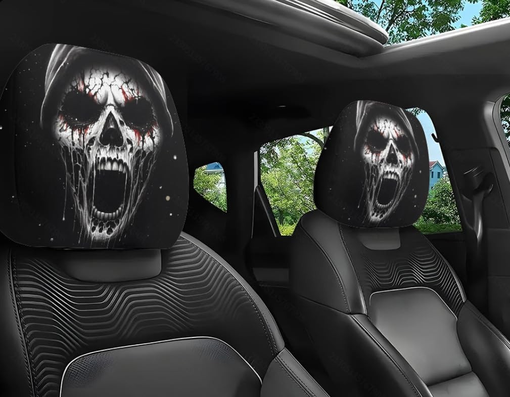 4 Pcs Ghost Face Headrest Covers for Car, Scary Face Printing Auto Seat