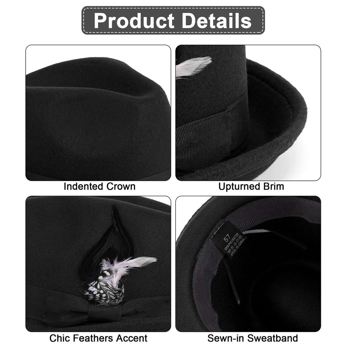 Classic Fedora Hats for Men Gentleman Short Brim Felt Feather Panama Dress Hat