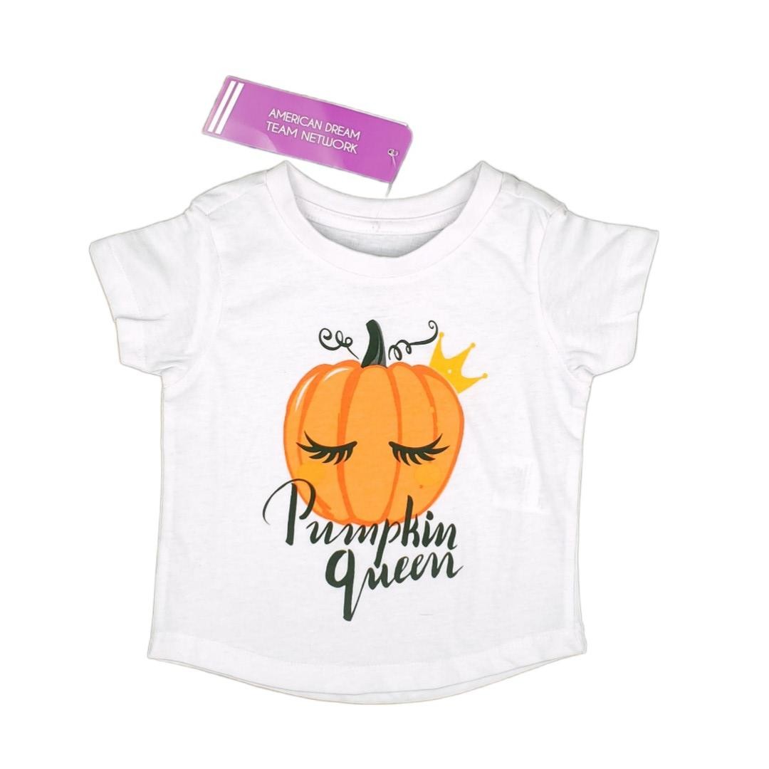 ADTN Girl’s Short Sleeve Halloween T-Shirt White “Pumpkin Queen” 14/Large