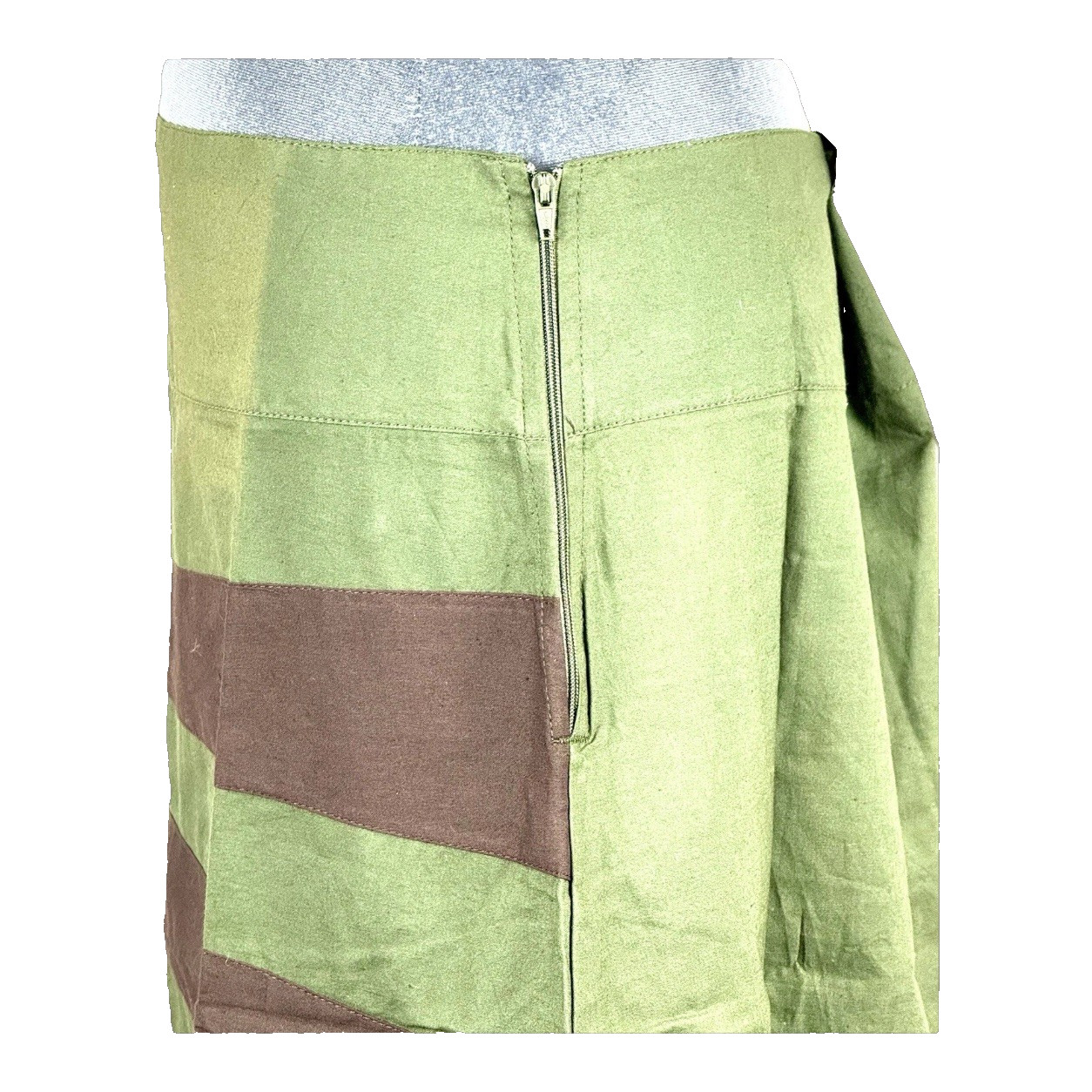 M&L Midi Skirt Medium Green With Brown Sunburst Pocket Zipper Hip 100% Cotton