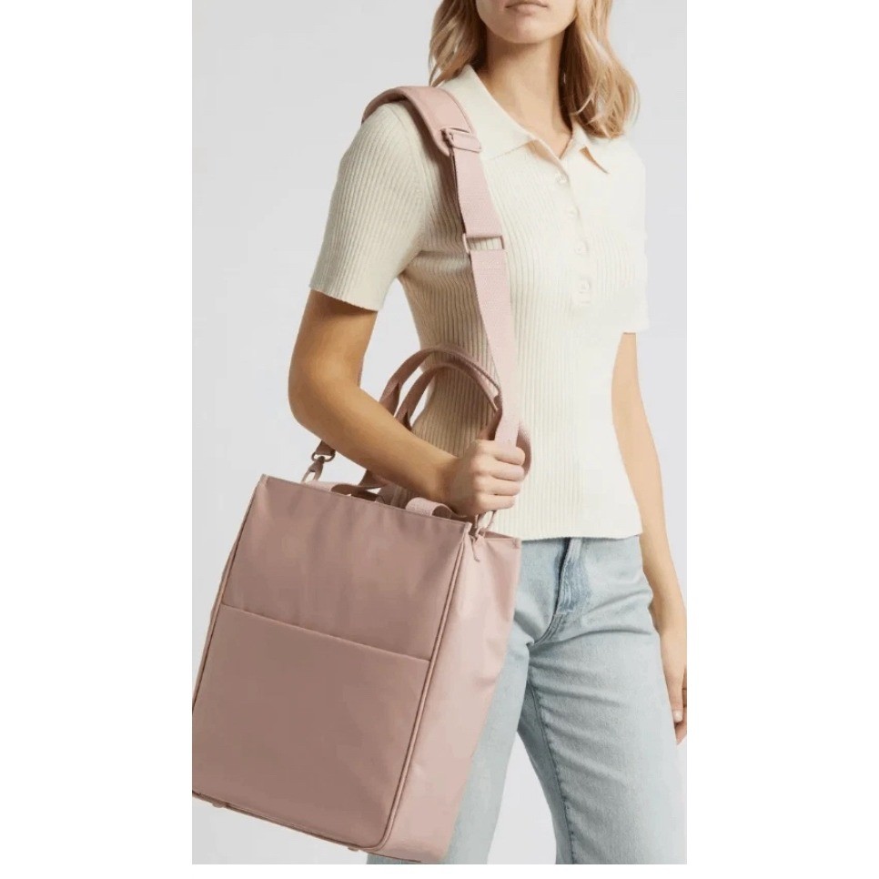 BEIS North to South Tote Bag Pink Nylon Laptop Travel Crossbody Shoulder Bag