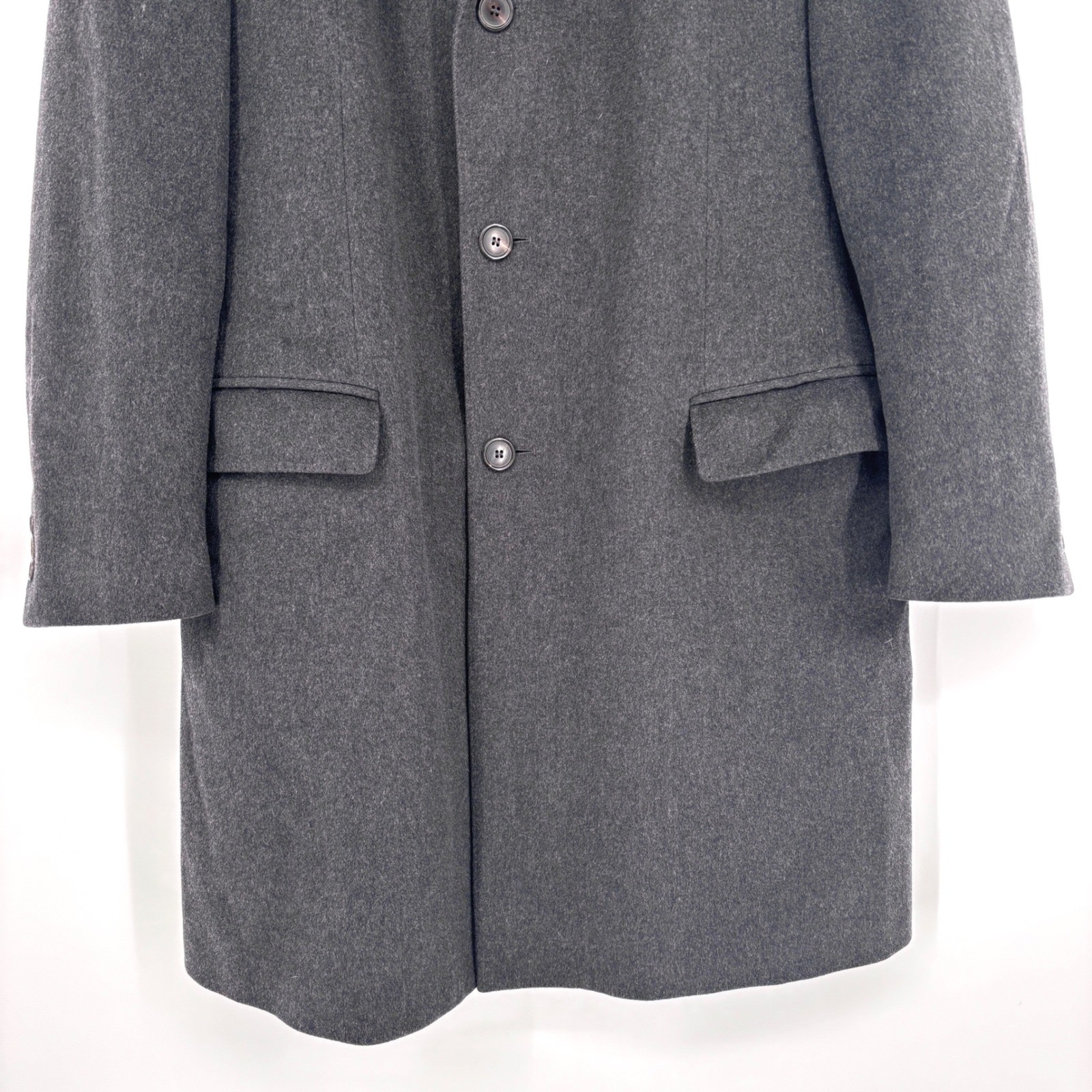 Ermenegildo Zegna Soft Wool Overcoat Charcoal Button Front Notched Collar IT 52