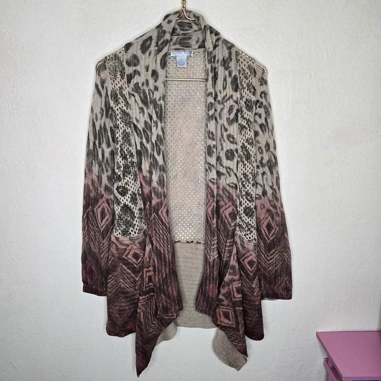 Alberto Makali Mixed Print Wool Blend Open Front Cardigan