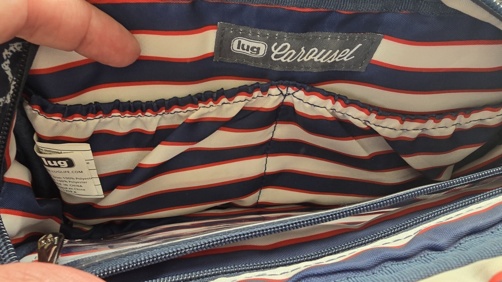 Lug Carousel Convertible Crossbody Navy White Waves Classic Purse *Small Tear*