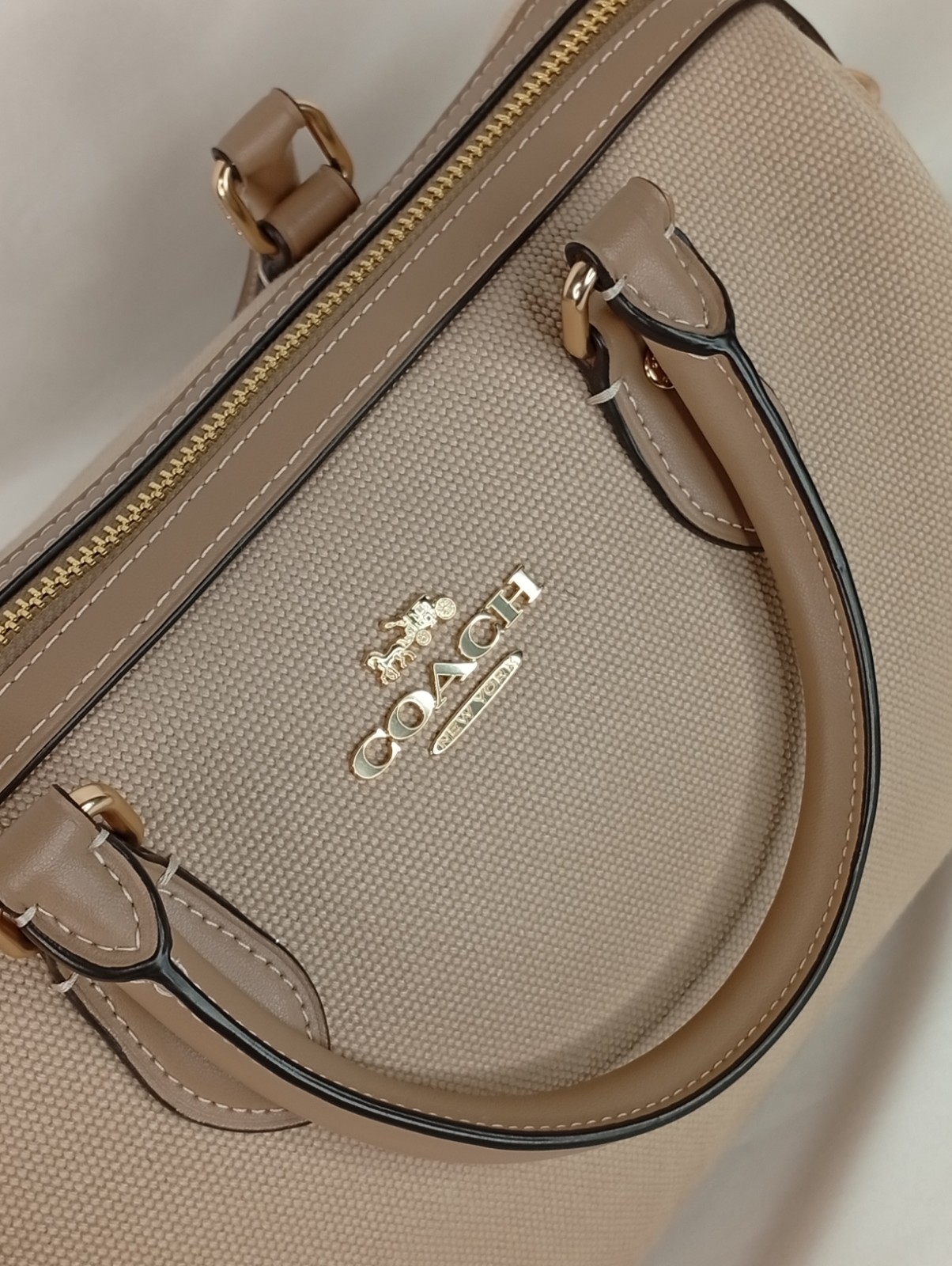 Coach Rowan Satchel Bag In Colorblock w/ Detachable Crossbody Strap Tan CAK58