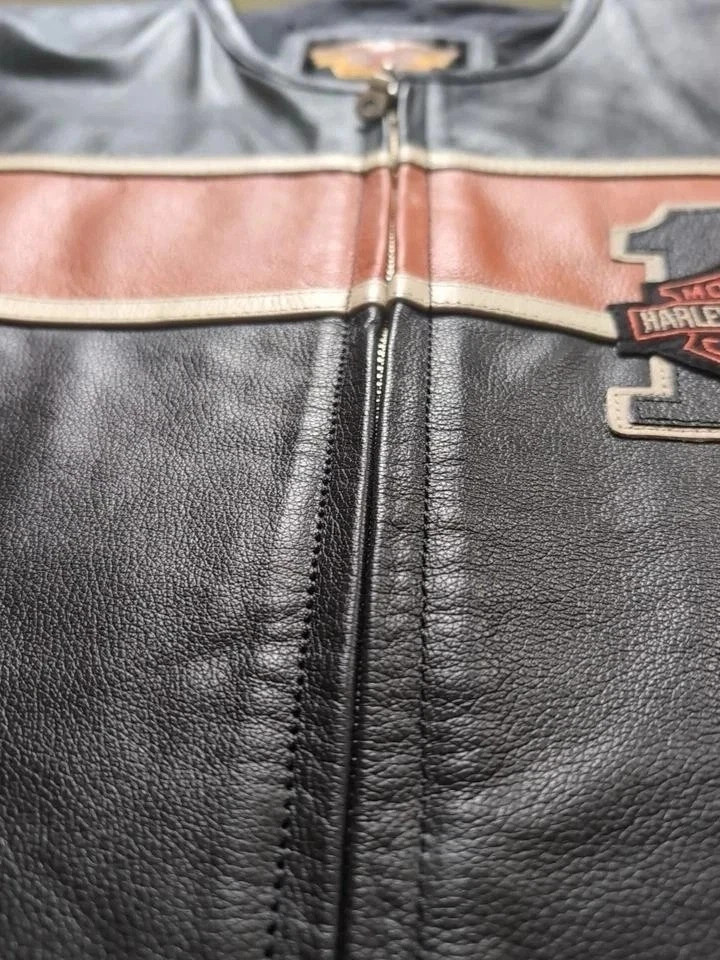 Harley-Davidson Men’s Victory Lane #1 Stripe Leather Motorcycle Biker Vest