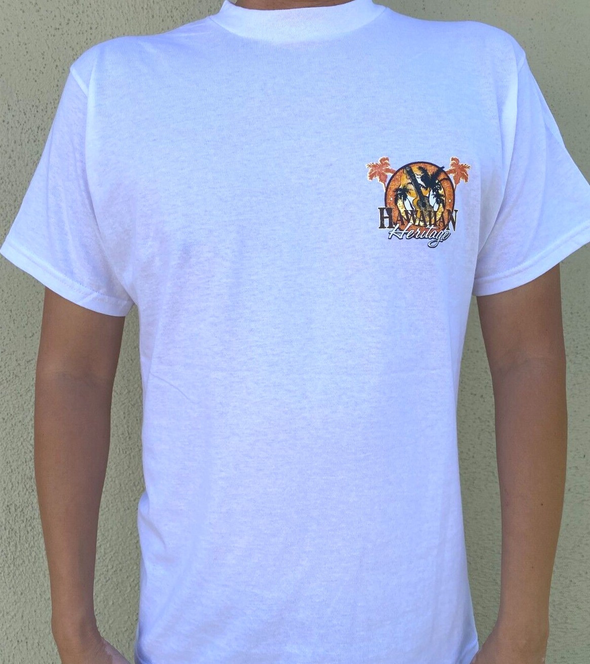 Hawaiian Style Heritage Sunset Palm Tree Surfboard Men Women White Cotton Tee