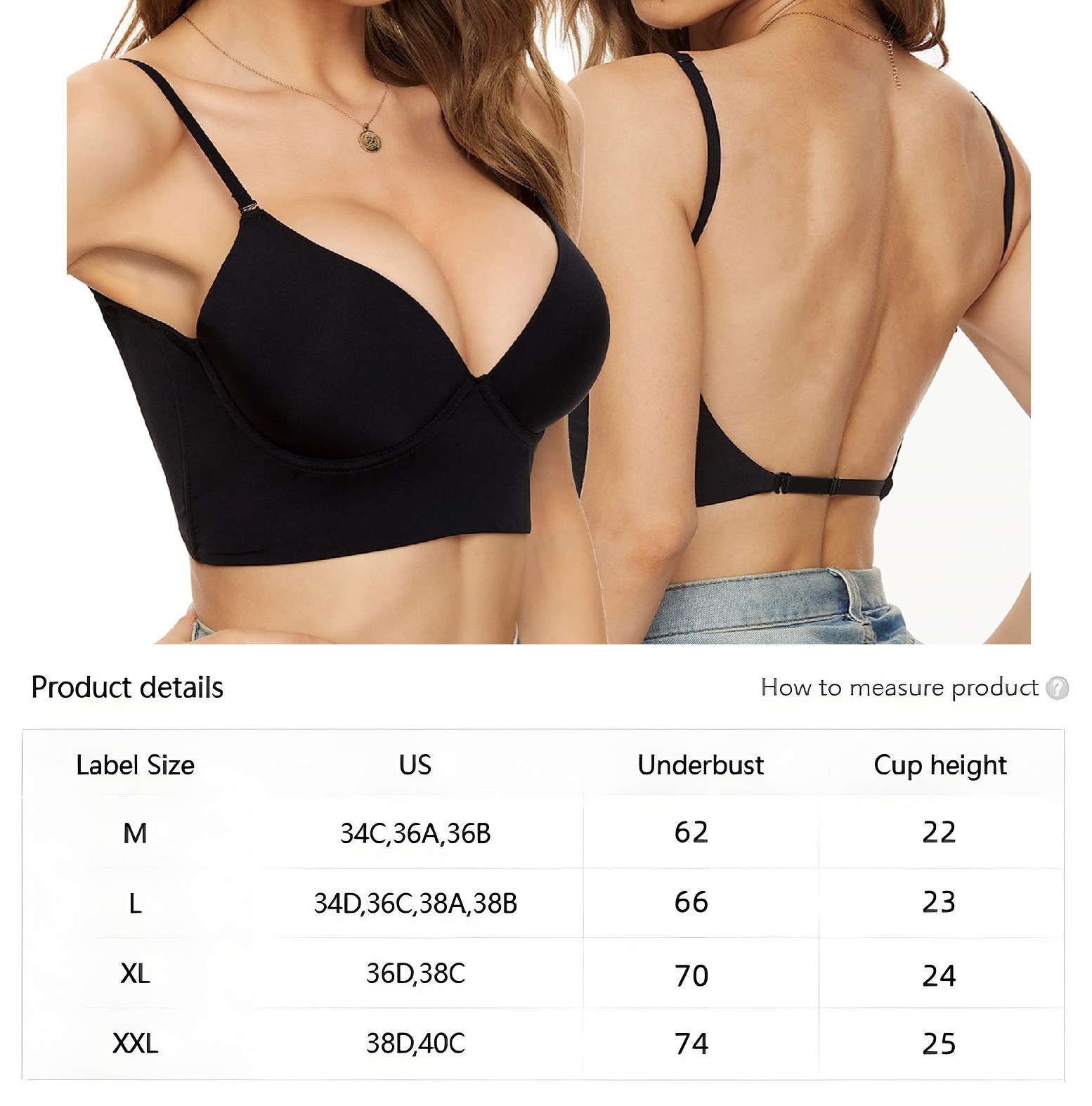 Low Back Bra Wireless Padded Bralette Comfort Halter Backless Cross Multiway USA