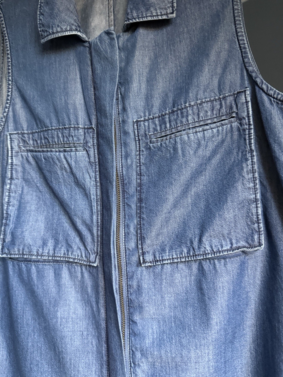 Theory Blue Sleeveless Zip-Front Vest w/ Pockets Collared Women P Petite