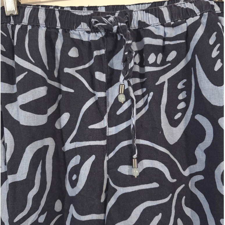 Cynthia Rowley Blue Abstract 100% Linen Wide Leg Pants S resortwear coastal boho