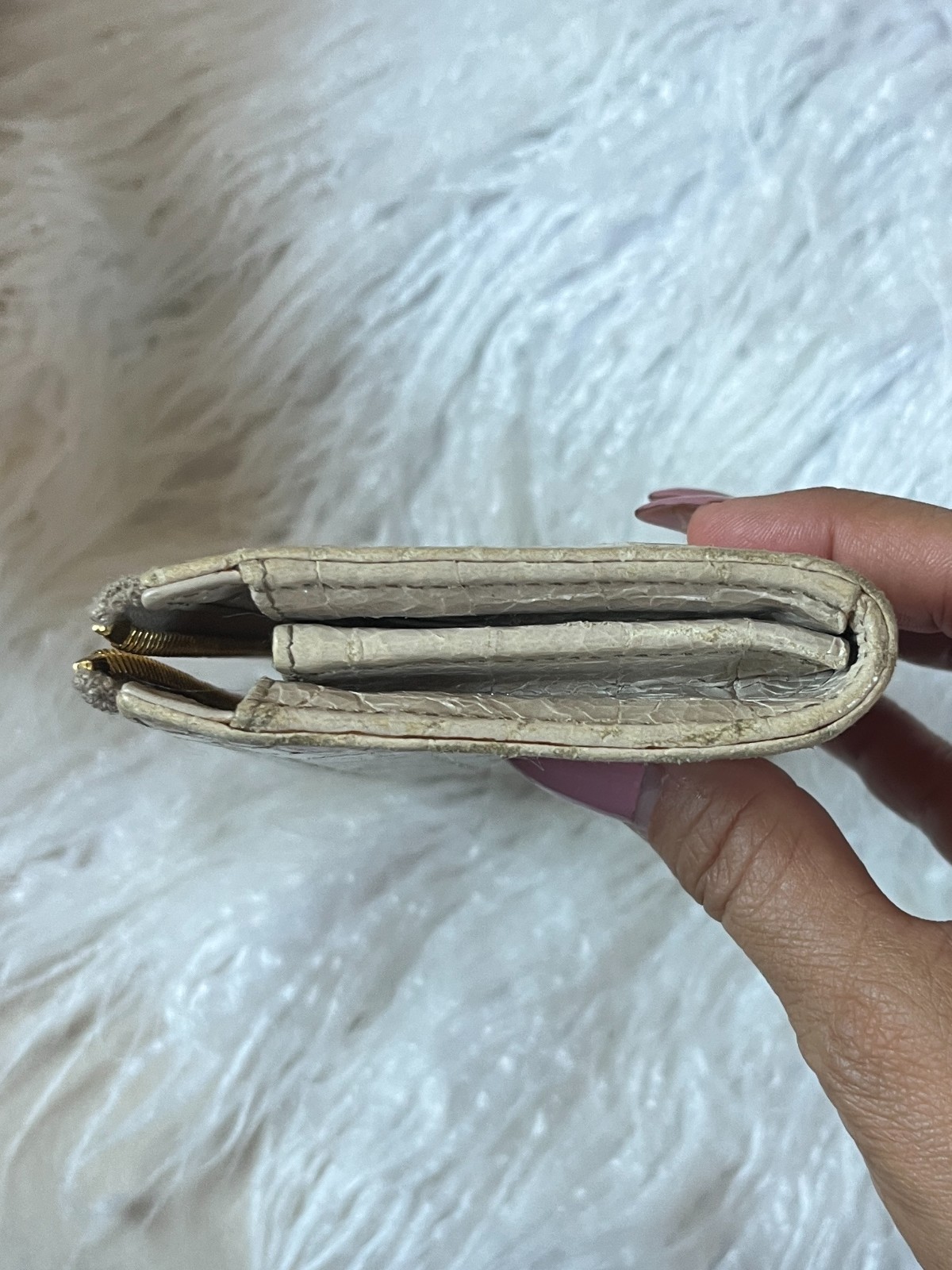 Miu Miu Beige Croc Embossed Zip Clutch Wallet