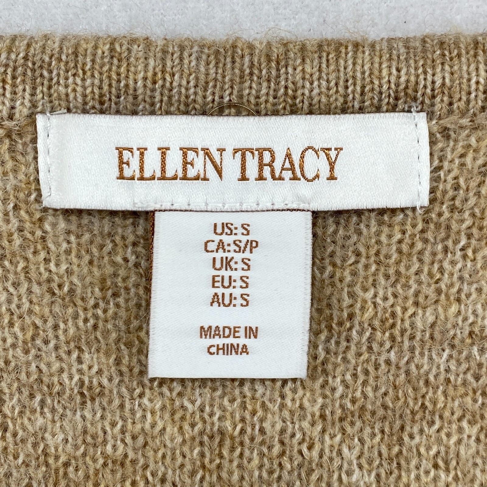 ELLEN TRACY Sweater S Wool Blend One Button Duster Coatigan Coatigan Camel Brown