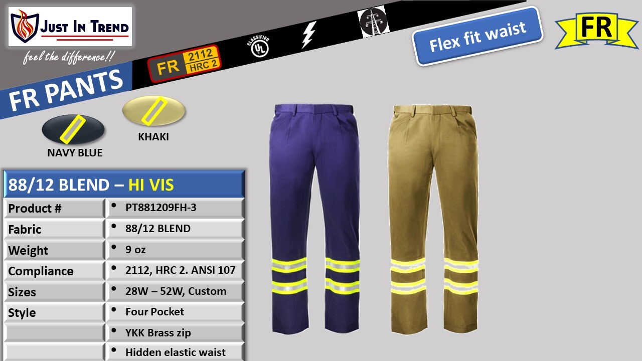 Flame Resistant FR Hi Visibility Hi Vis Pant / Trouser – 88/12 – Flex fit Waist
