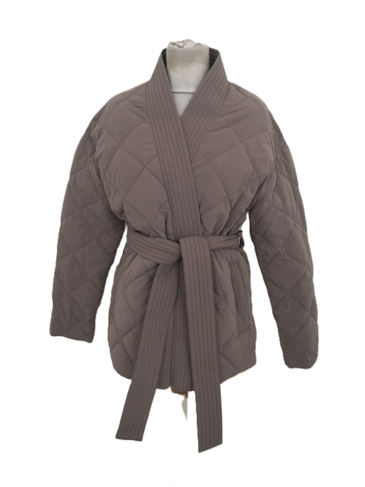 Goodmove Women’s Jacket Brown Haze Water-Resistant Quilted Belted Collarless New
