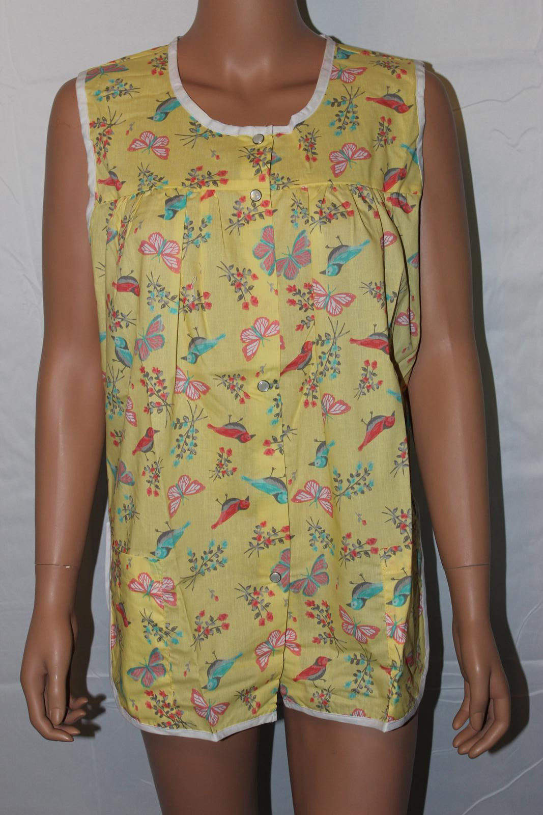 NEW – EASY ESSENTIALS SNAP SMOCK COBBLER APRON YELLOW BIRDS BUTTERFLIES M 3X 4X