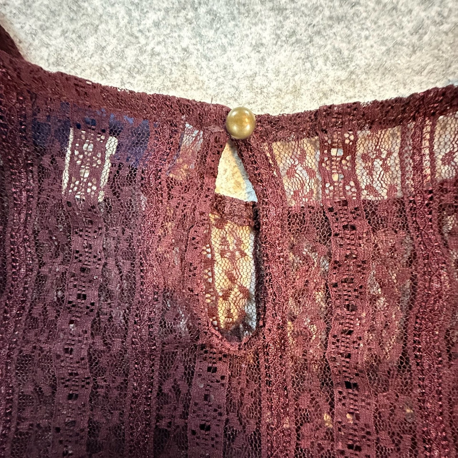 Blue Rain Burgundy Lace Ruffle Long Sleeve Blouse