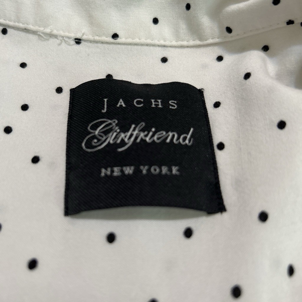 JACHS Girlfriend White/Black Polka Dot Button-Up Blouse M