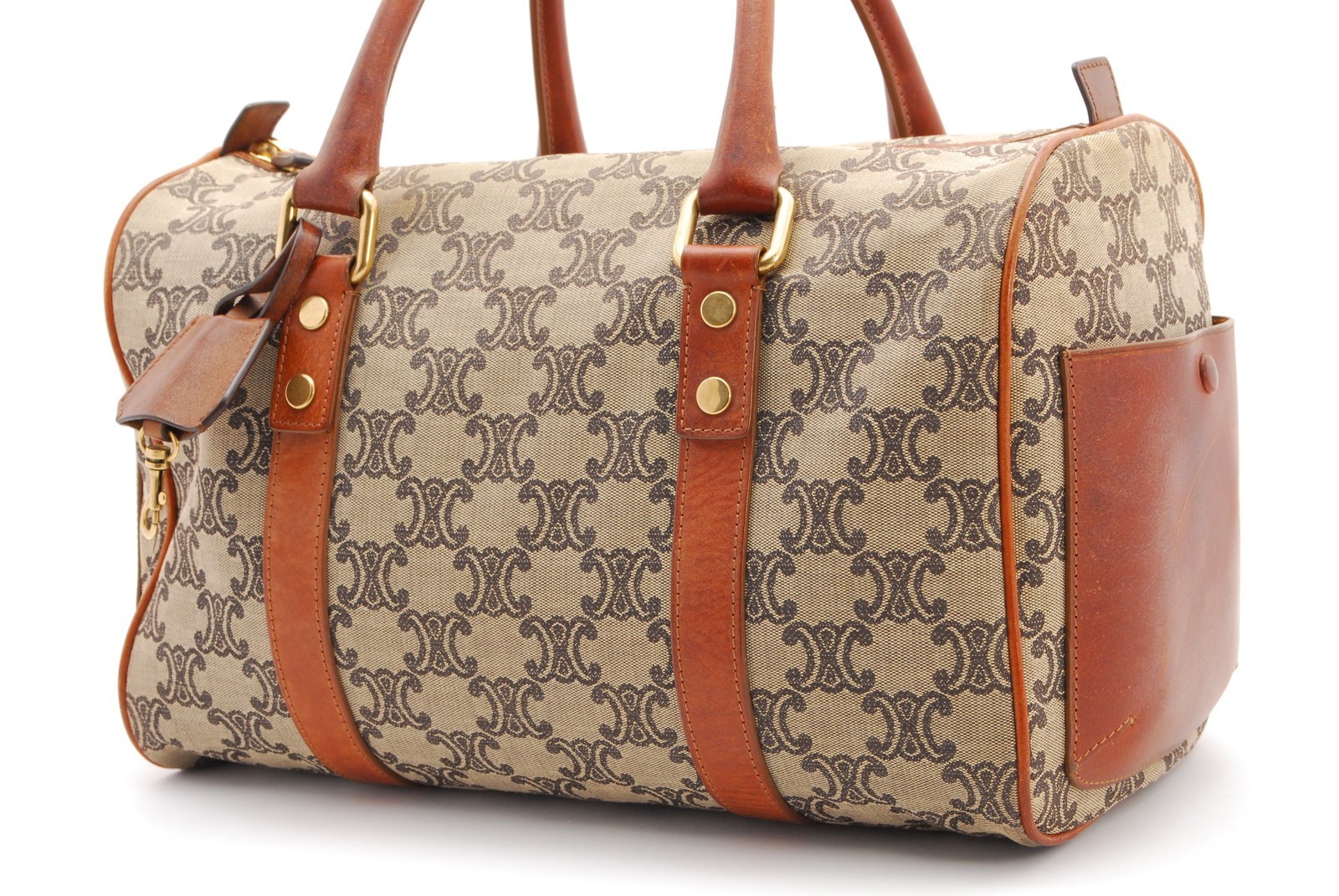 CELINE Macadam Boston Bag Beige Brown Canvas