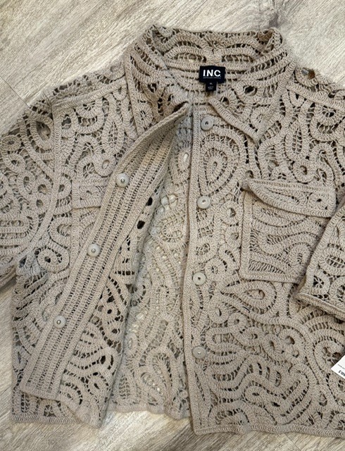 I.N.C. International Concepts Collared Crochet Sweater Jacket XL BRAND NEW!