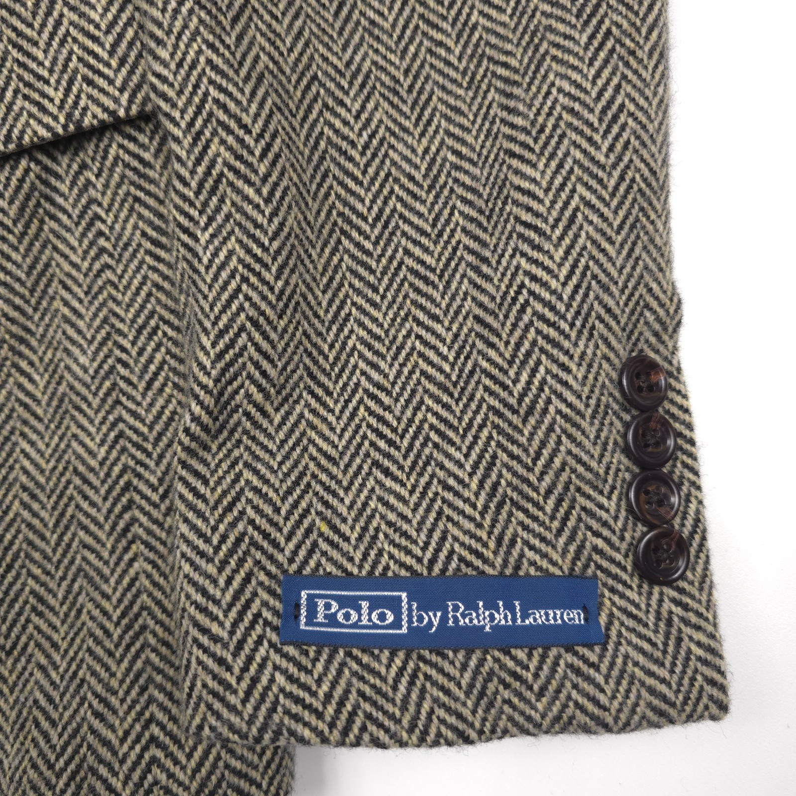 Polo Ralph Lauren Soft Herringbone Sport Coat Mens 42R Black Beige Wool Blazer