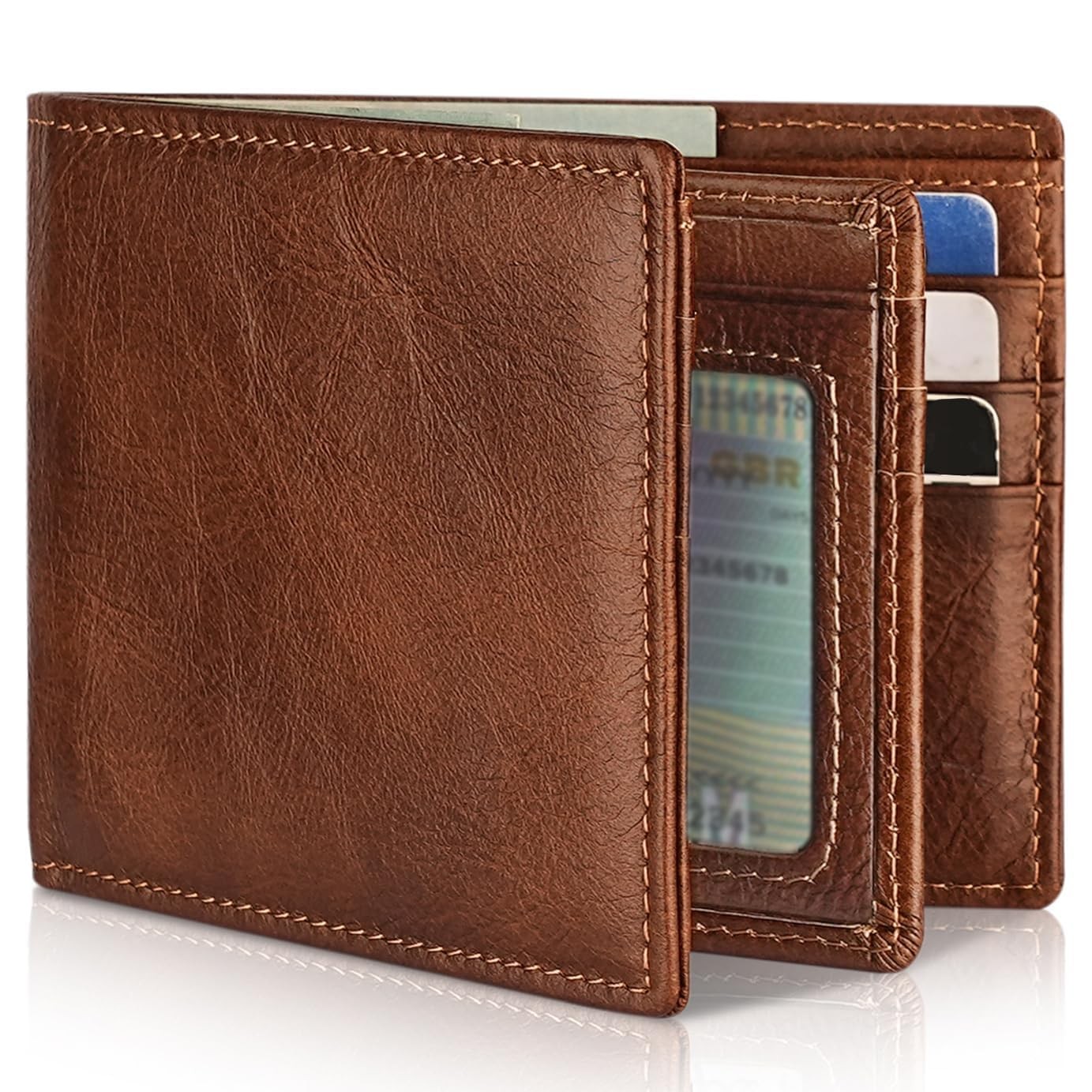 Artpaxy Mens Wallet Genuine Leather Bifold 0.6 x 4.33 x 3.54 inches, Brown