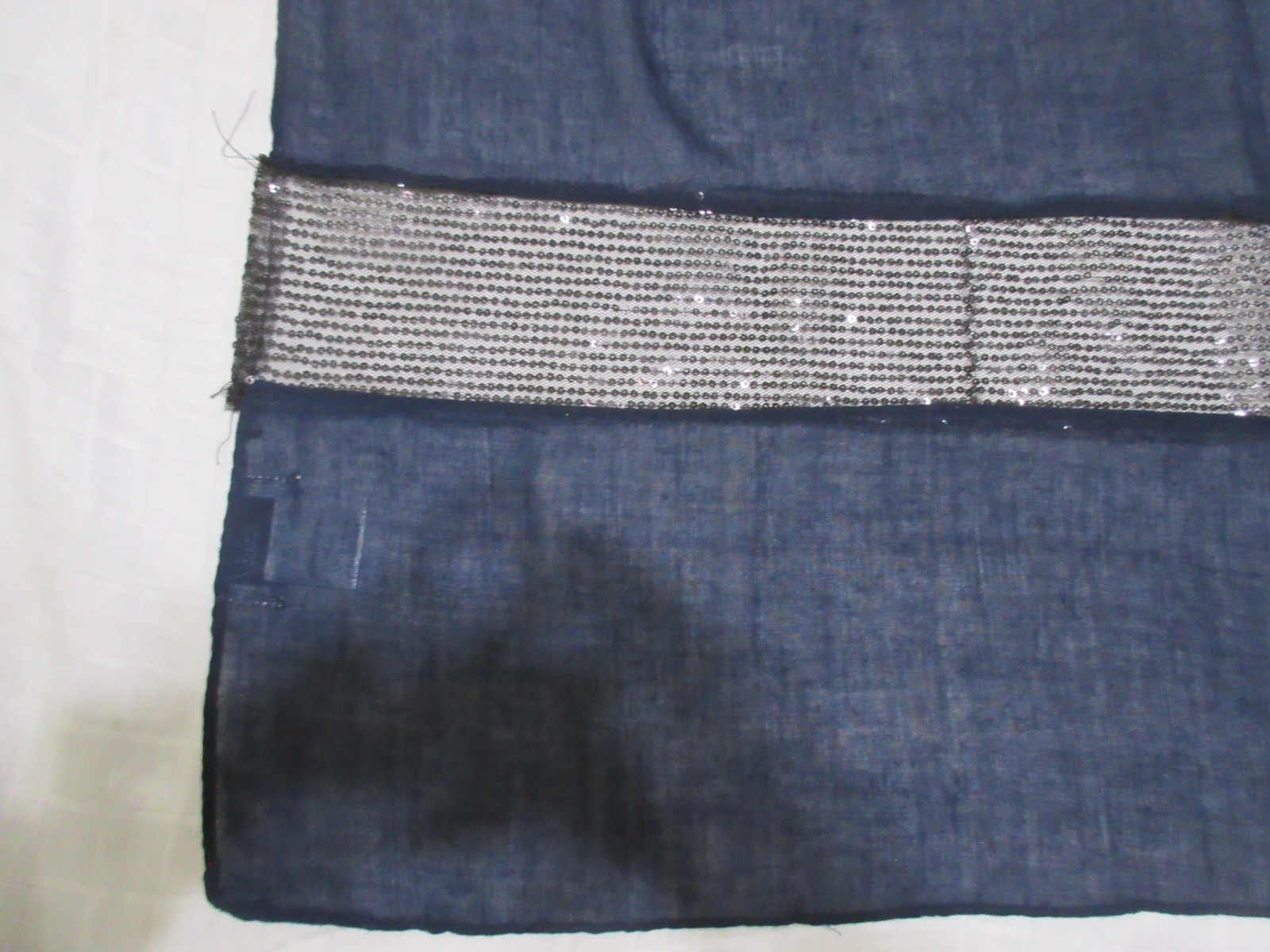 Accessory Connective Navy Rectangular Scarf w Metallic Panels, 30″ W x 70″ L, Ex