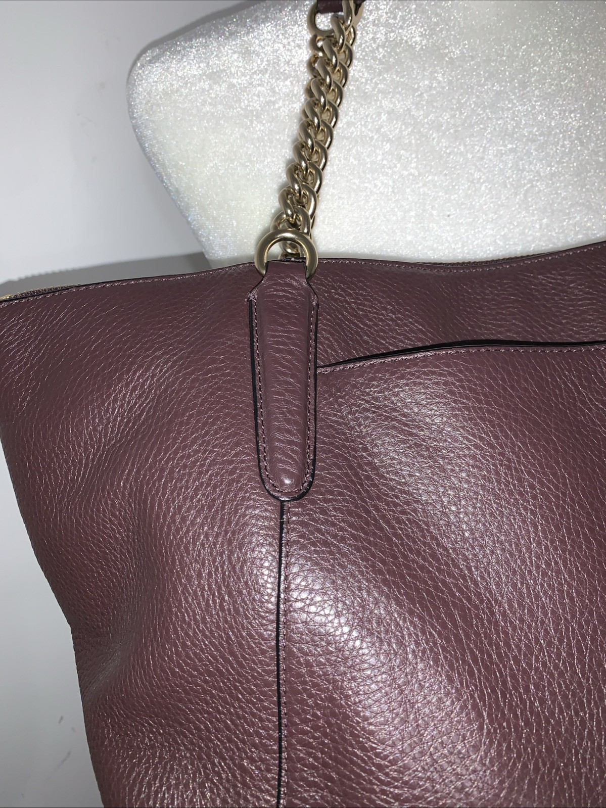 COACH Ava Rare Brown Pebbled Leather Chain Tote Large Rich Soft Luxury Leather